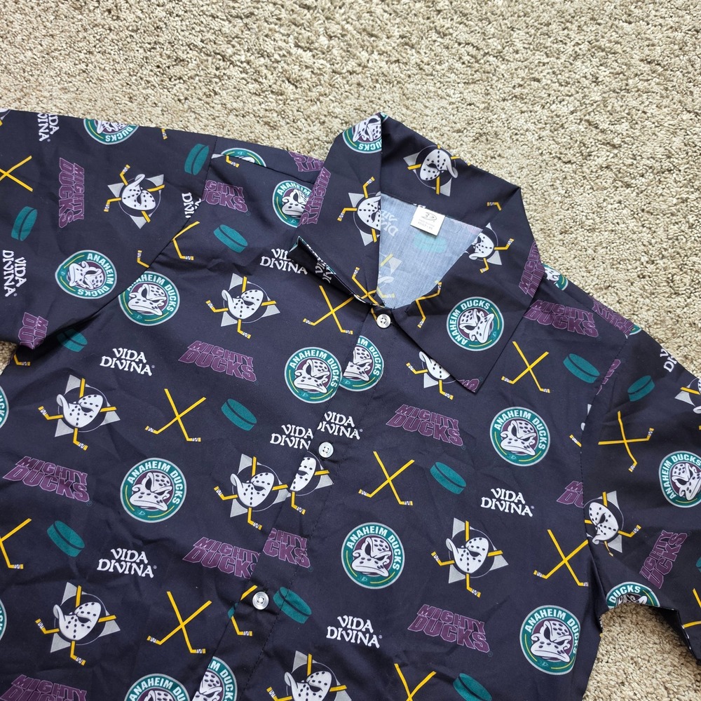 Anaheim Mighty Ducks Shirt Mens XS Black All Over Print NHL Hockey Adult AOP
